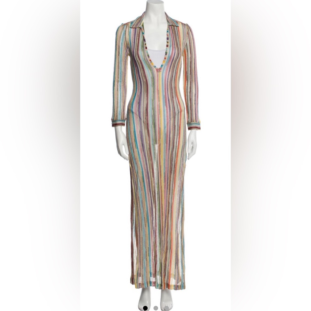 Missoni Mare Metallic Lurex Multicolor Knit Long Sleeve Maxi Dress Coverup